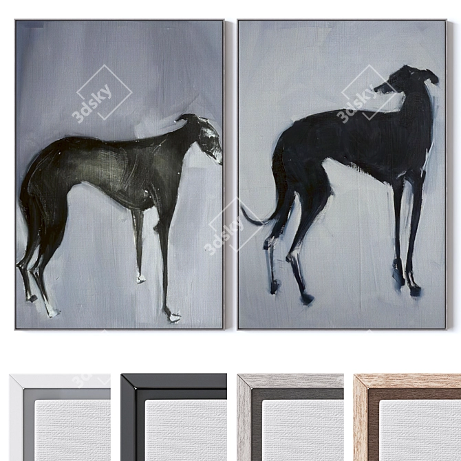 Set of Large Wall Paintings with Multiple Frame Colors 3D model image 1