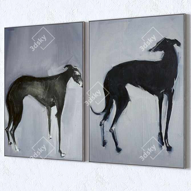 Set of Large Wall Paintings with Multiple Frame Colors 3D model image 4