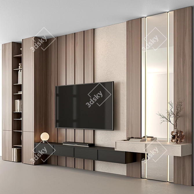 Modern TV Wall Wooden Set 3D model image 1