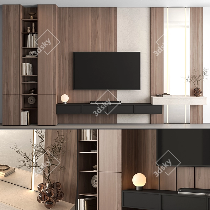 Modern TV Wall Wooden Set 3D model image 2