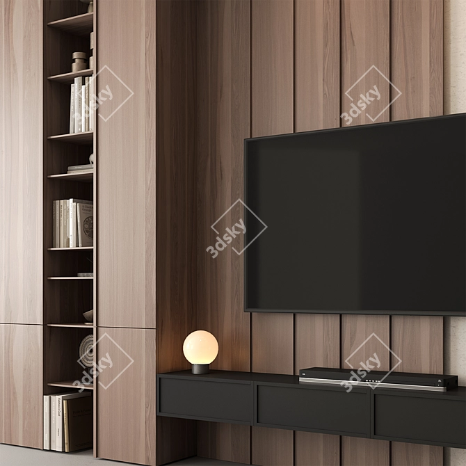 Modern TV Wall Wooden Set 3D model image 3