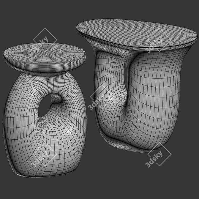 Sleek Circular White Side Tables 3D model image 4