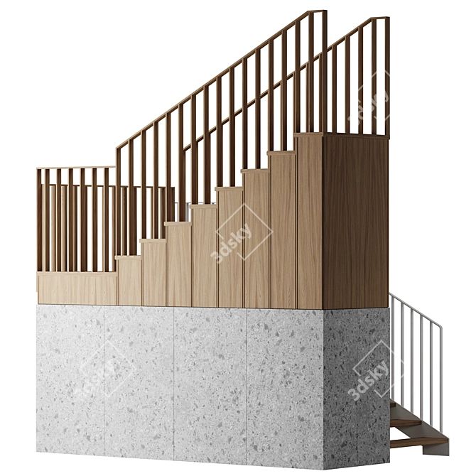 Dual-Step Staircase with Railings 3D model image 2