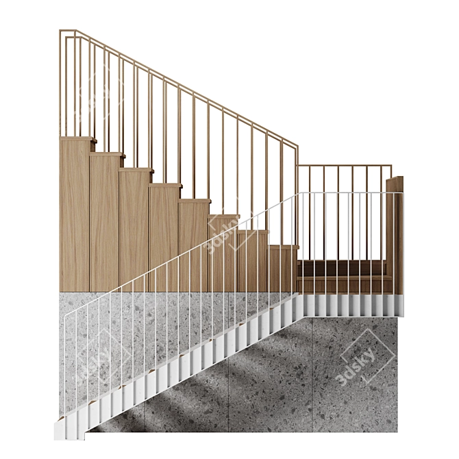 Dual-Step Staircase with Railings 3D model image 3