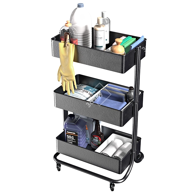 Cleaning Cart with Contents 3D model image 3