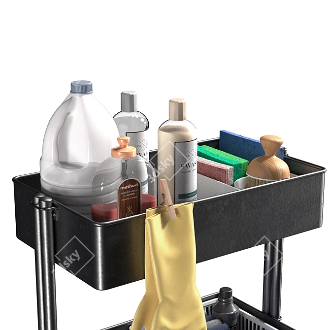 Cleaning Cart with Contents 3D model image 4