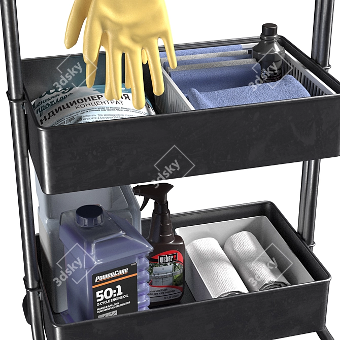 Cleaning Cart with Contents 3D model image 5