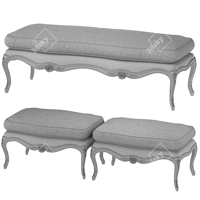 Elegant Louis Bench Set 3D model image 3