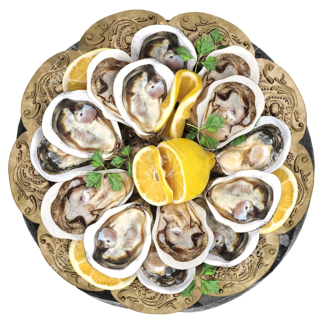 Seafood Oysters Plate 3D Model 3D model image 2