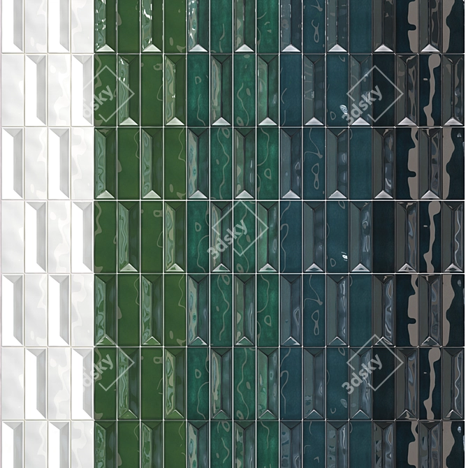 Crafted Mosaic Tiles in White, Green & Blue 3D model image 1