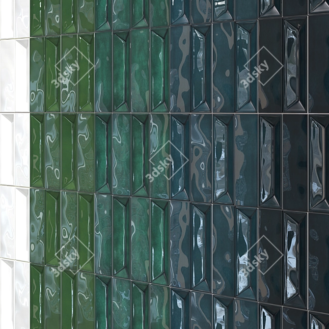 Crafted Mosaic Tiles in White, Green & Blue 3D model image 2