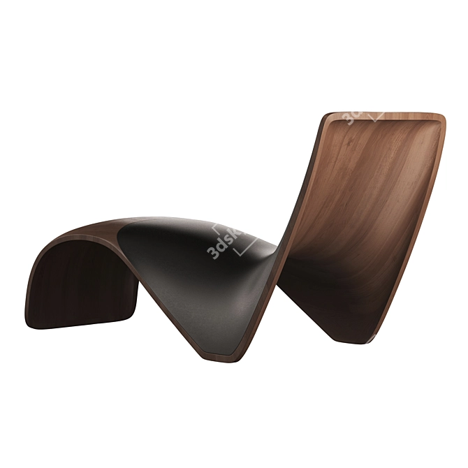 Walnut Leather Lounge Chair 3D model image 2