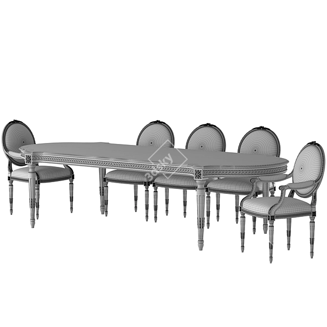 Elegant Louis Table Chair Set 3D model image 5