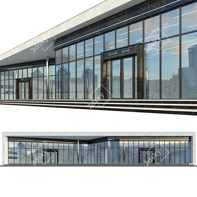 Highly Detailed Modern Commercial Building 3D model image 2