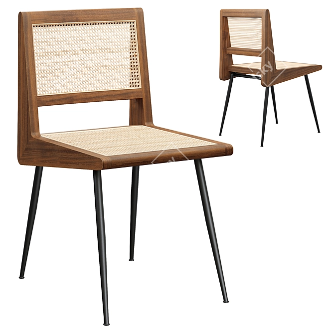 Rattan Dining Chair, Metal Legs 3D model image 7