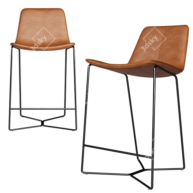 Modern Leather Bar Stool Set 3D model image 2