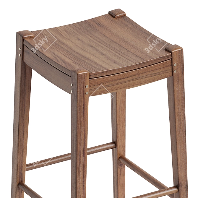 Elegant Oak Wood Stool 3D model image 3