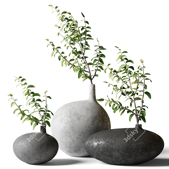 Serenity Grey Vase Greenery 3D model image 1