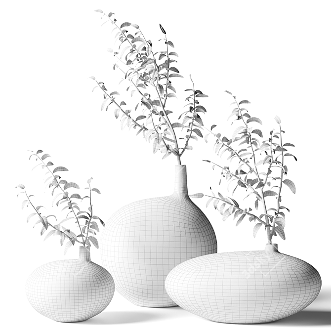 Serenity Grey Vase Greenery 3D model image 2