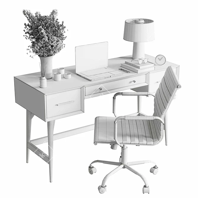 Retro-Inspired Mid-Century Office Desk 3D model image 6