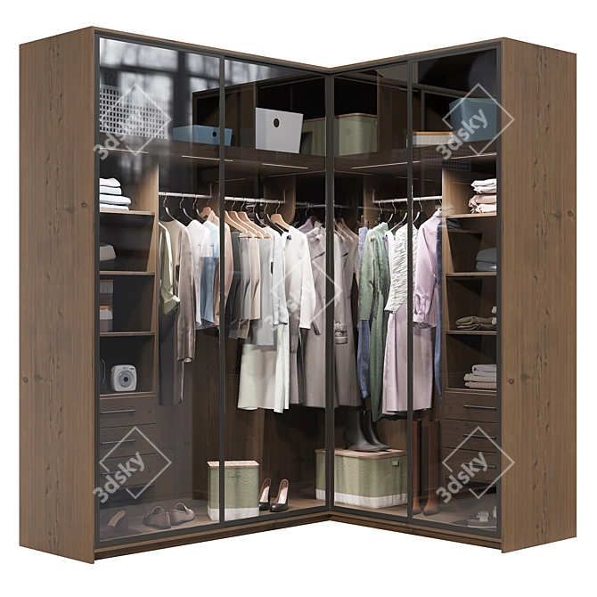 Corner Wardrobe Glass Doors 3D model image 1