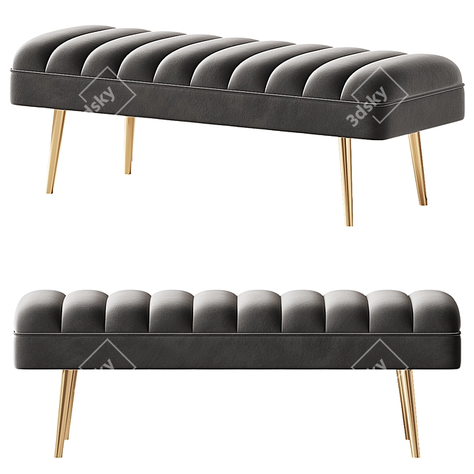 Modern Grey Velvet Bench 3D model image 1