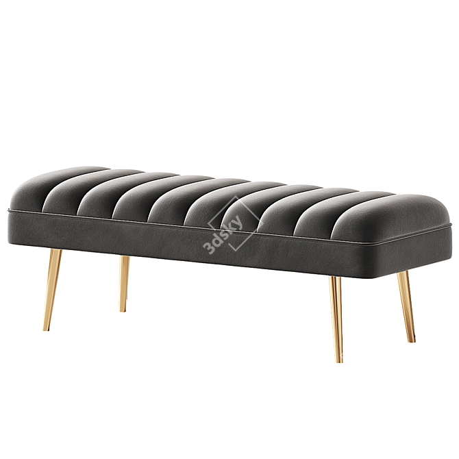 Modern Grey Velvet Bench 3D model image 2