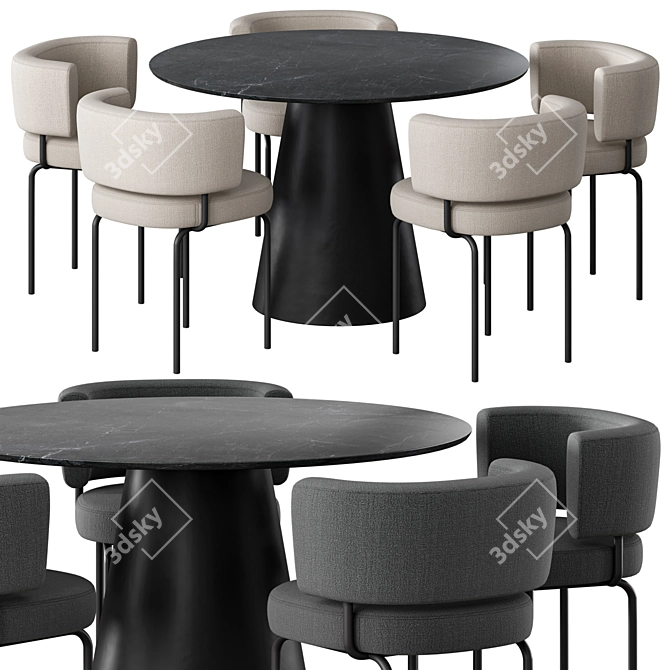 Modern Round Dining Chair Table Set 3D model image 1