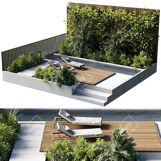 Poolside Oasis with Outdoor Furnishings 3D model image 1