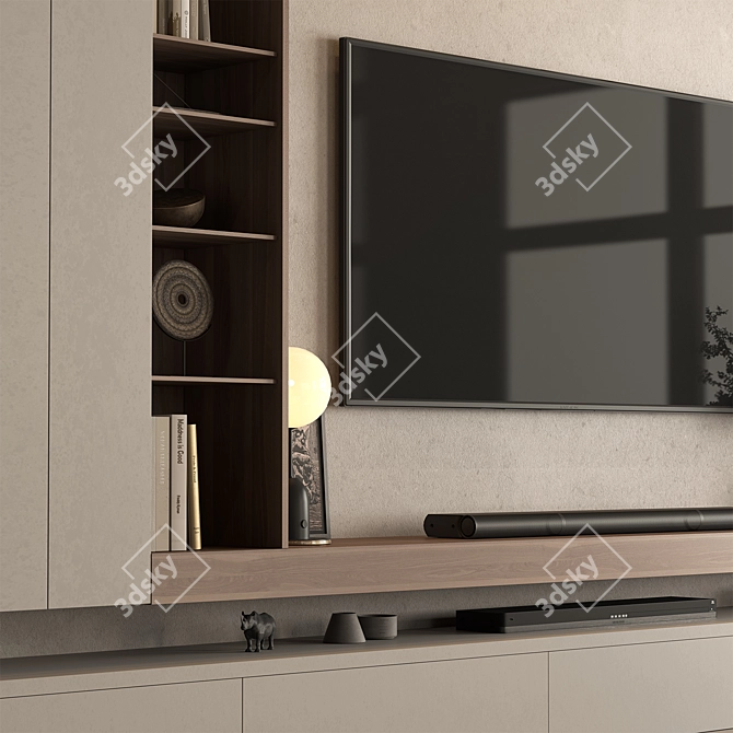 Modern Concrete & Wood TV Wall 3D model image 2