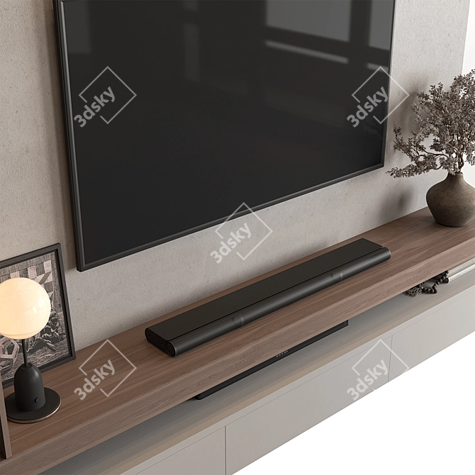 Modern Concrete & Wood TV Wall 3D model image 4