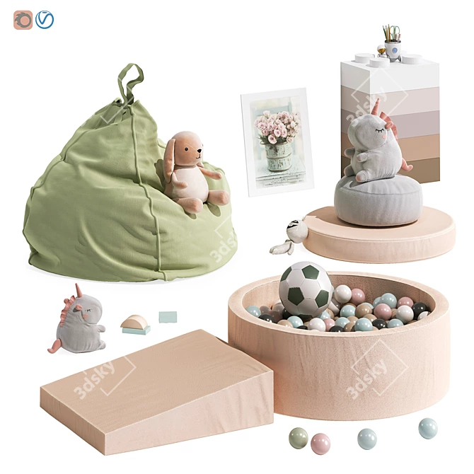 Kids Room Toy Decor Set 3D model image 1