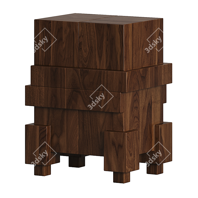 Artisanal Modern Walnut Bedside Table 3D model image 1