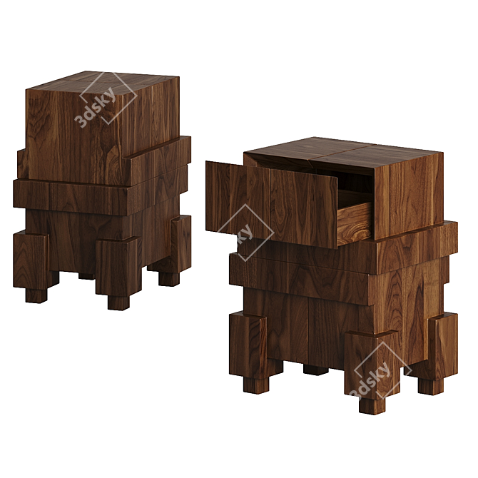 Artisanal Modern Walnut Bedside Table 3D model image 3