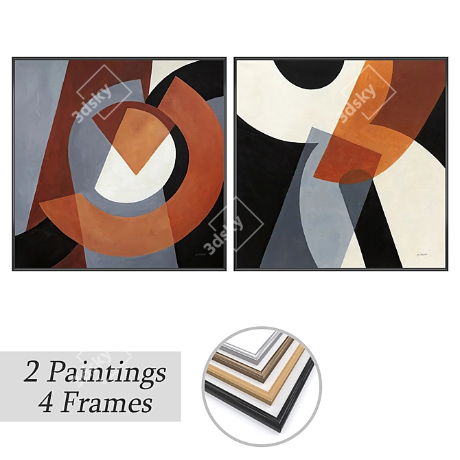 Duo Artwork Set with Frames 3D model image 1