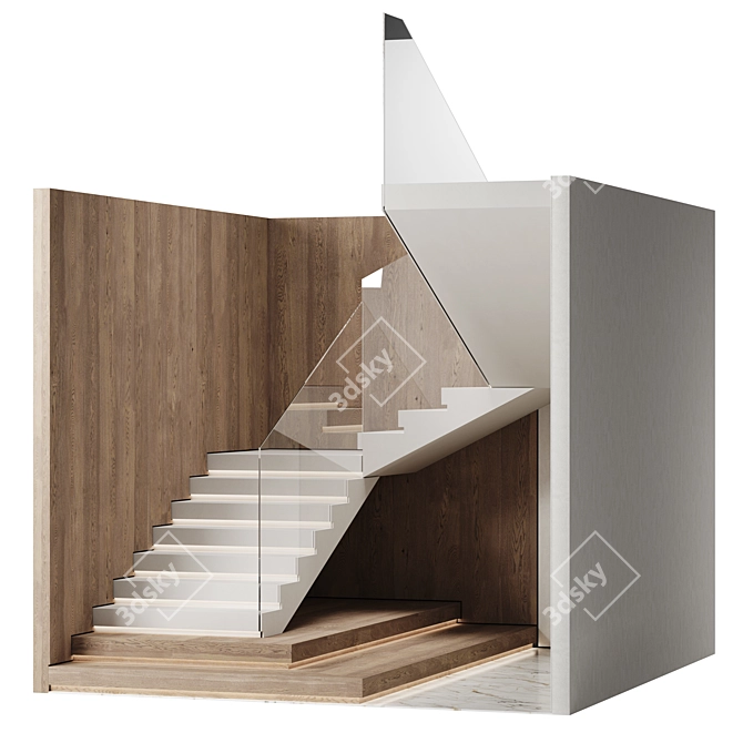 Elegant P-Shape Glass Staircase 3D model image 1