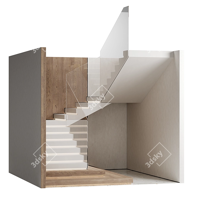 Elegant P-Shape Glass Staircase 3D model image 2