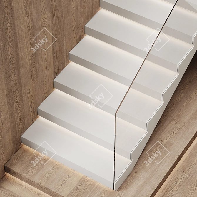 Elegant P-Shape Glass Staircase 3D model image 5