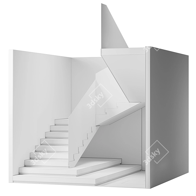 Elegant P-Shape Glass Staircase 3D model image 7