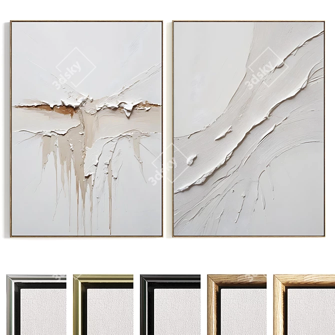 Plaster Dual Photo Frame with HQ Textures 3D model image 1