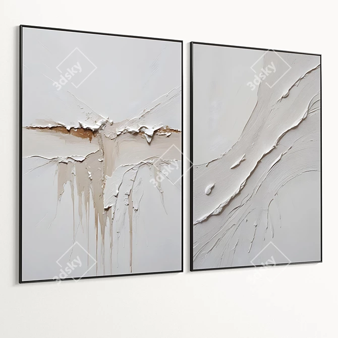 Plaster Dual Photo Frame with HQ Textures 3D model image 5