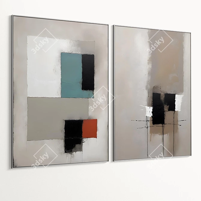 Plaster Dual Photo Frame & Materials 3D model image 6