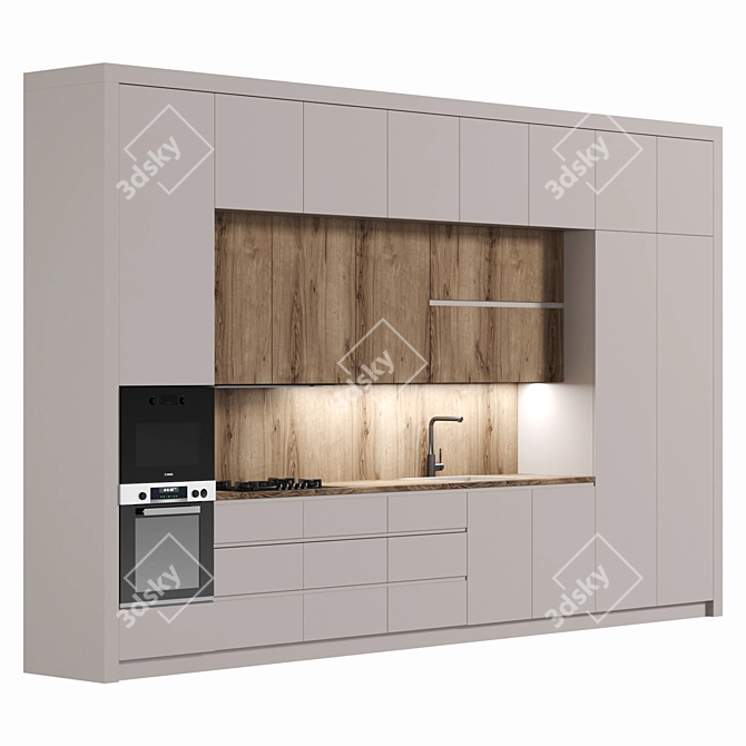 Sleek Modular Kitchen Design 3D model image 1