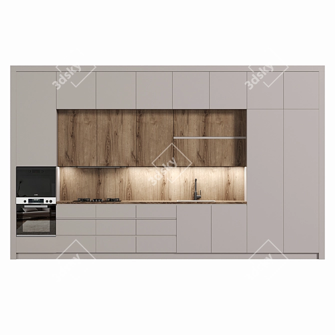 Sleek Modular Kitchen Design 3D model image 2