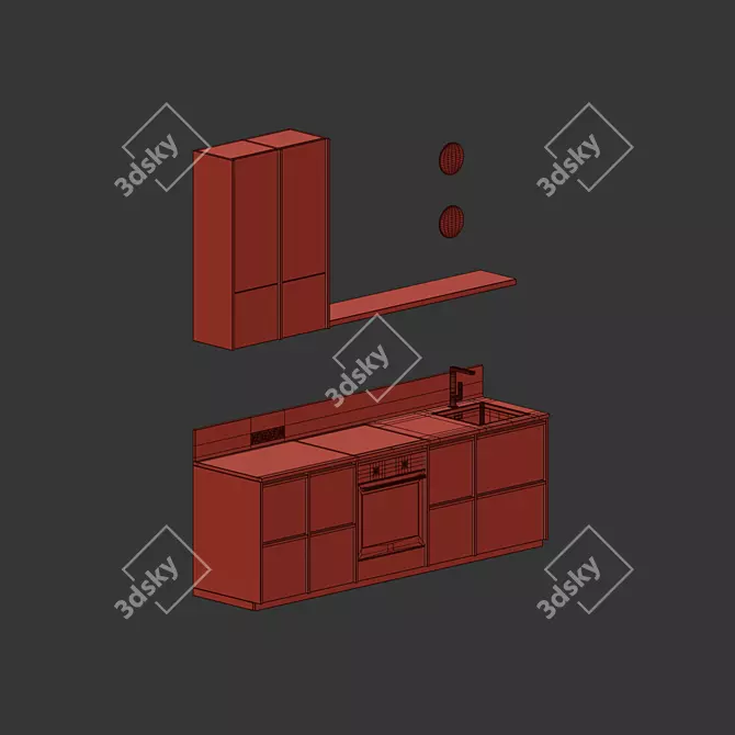 Sleek Japandi Wood Kitchen Set 3D model image 7