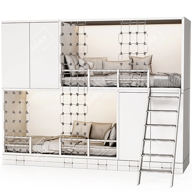 Modern Two-Level Children's Bed 3D model image 7