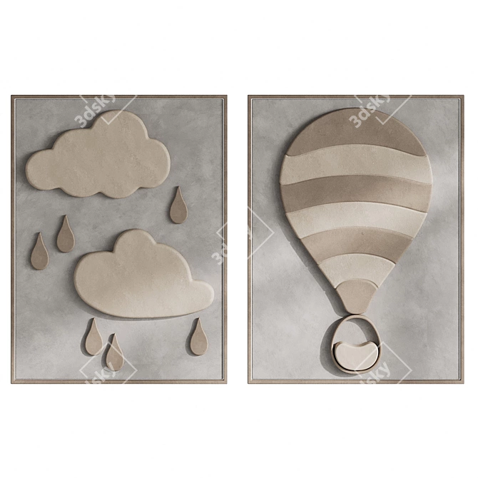 Cloudy Kids Room Wall Art 3D model image 2