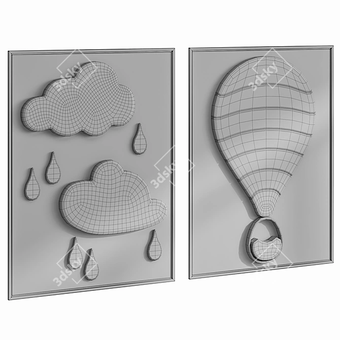 Cloudy Kids Room Wall Art 3D model image 6