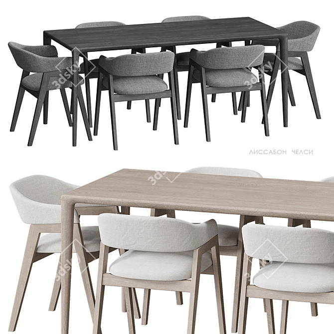 Lisbon Chelsea Dining Set Oak 3D model image 4