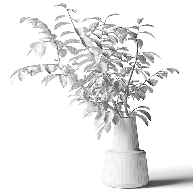 Glass Vase Leafy Branch Bouquet 3D model image 2